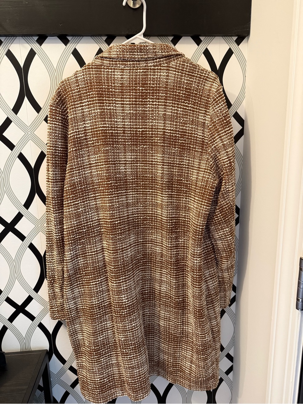 Open-Front Brown Plaid Knit Cardigan Jacket - Picture 3 of 3